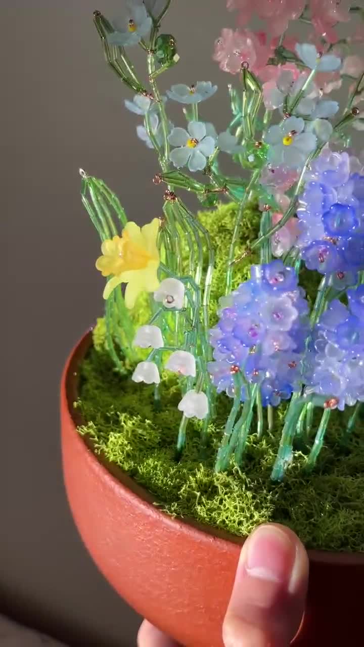 ビーズフラワーアート 花束風 花瓶付き ビーズフラワー、植物装飾、花束、花壇、ビーズ植物 - Etsy 日本