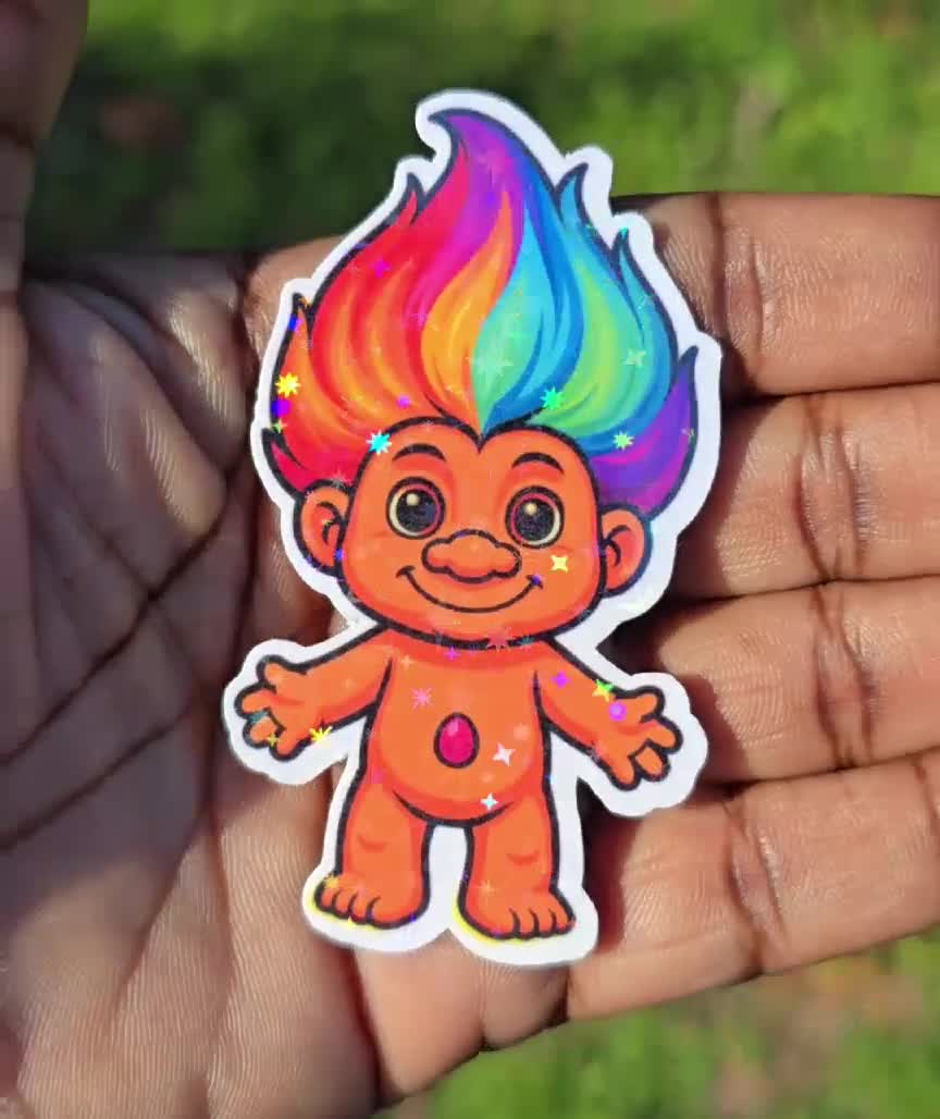 Holographic Rainbow Hair Troll Sticker | 90s Nostalgia Vinyl Decal