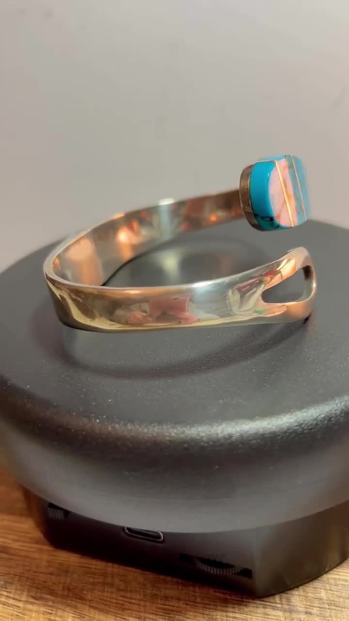 Taxco Turquoise Sterling Bracelet Clamper 57g 925 Silver Mexico