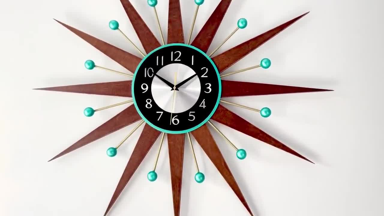Handcrafted Turquoise Atomic Starburst Wall Clock - George Nelson