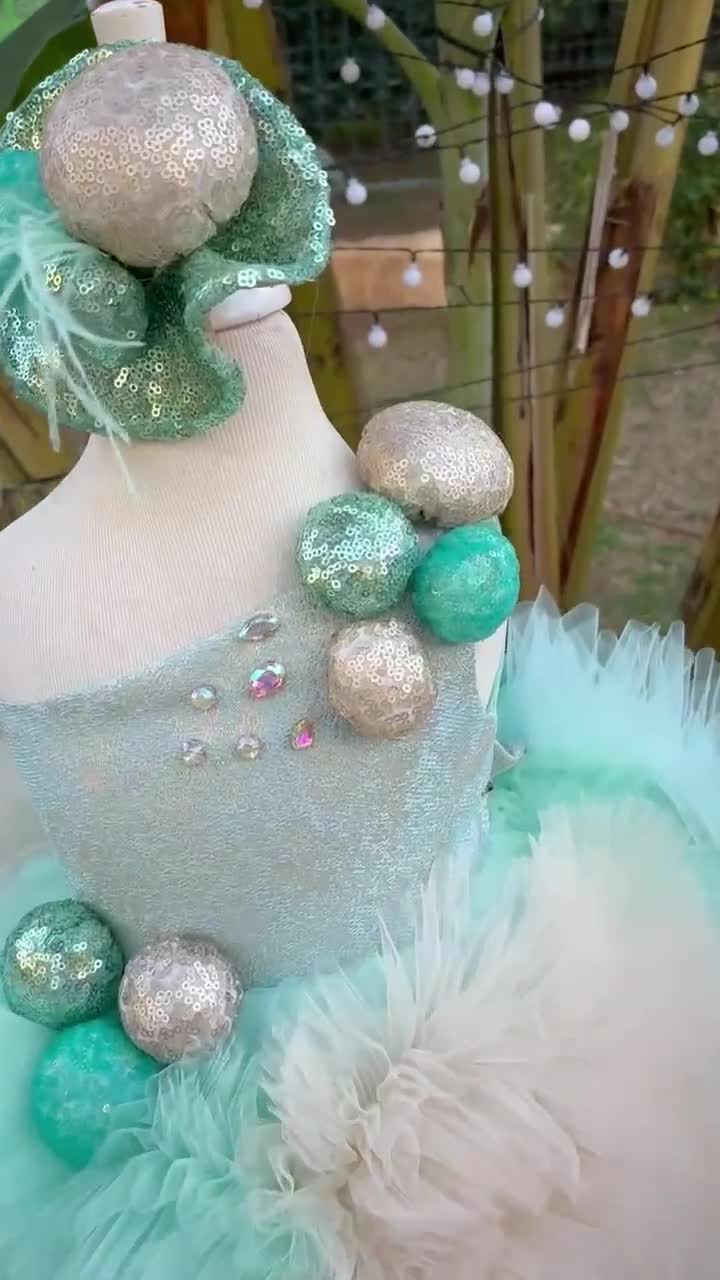 green sneaker ball dress Mint dress, 1st birthday party puffy tutu special occasion with Detachable Train, Long Tail Toodler Prom Gown YGroup_colourway-azira