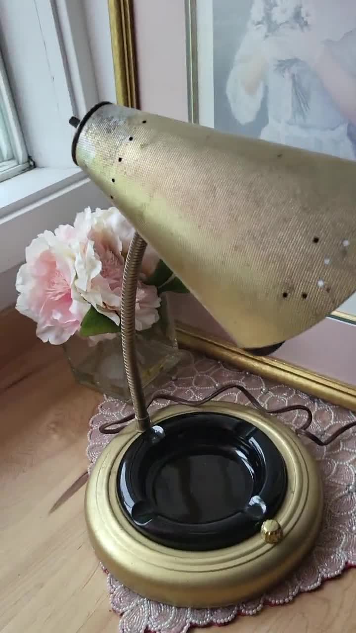 Vintage Mid Century Modern Goose Neck Desk Lamp & Amber Ashtray