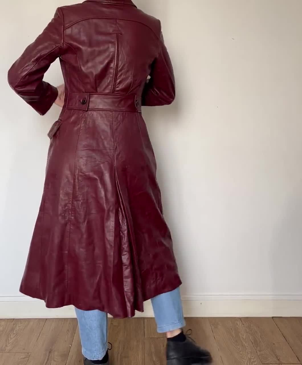 Vintage Etienne Aigner Leather Trench Coat: 1970s Burgundy