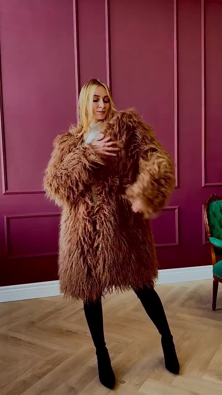 Shaggy Fur Coat, Brown Furry Shaggy Jacket - Etsy