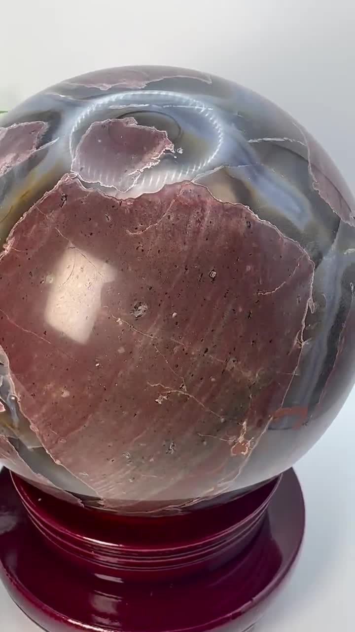 Natural Crystal XXL Red Volcano Agate “football” Sphere, UV