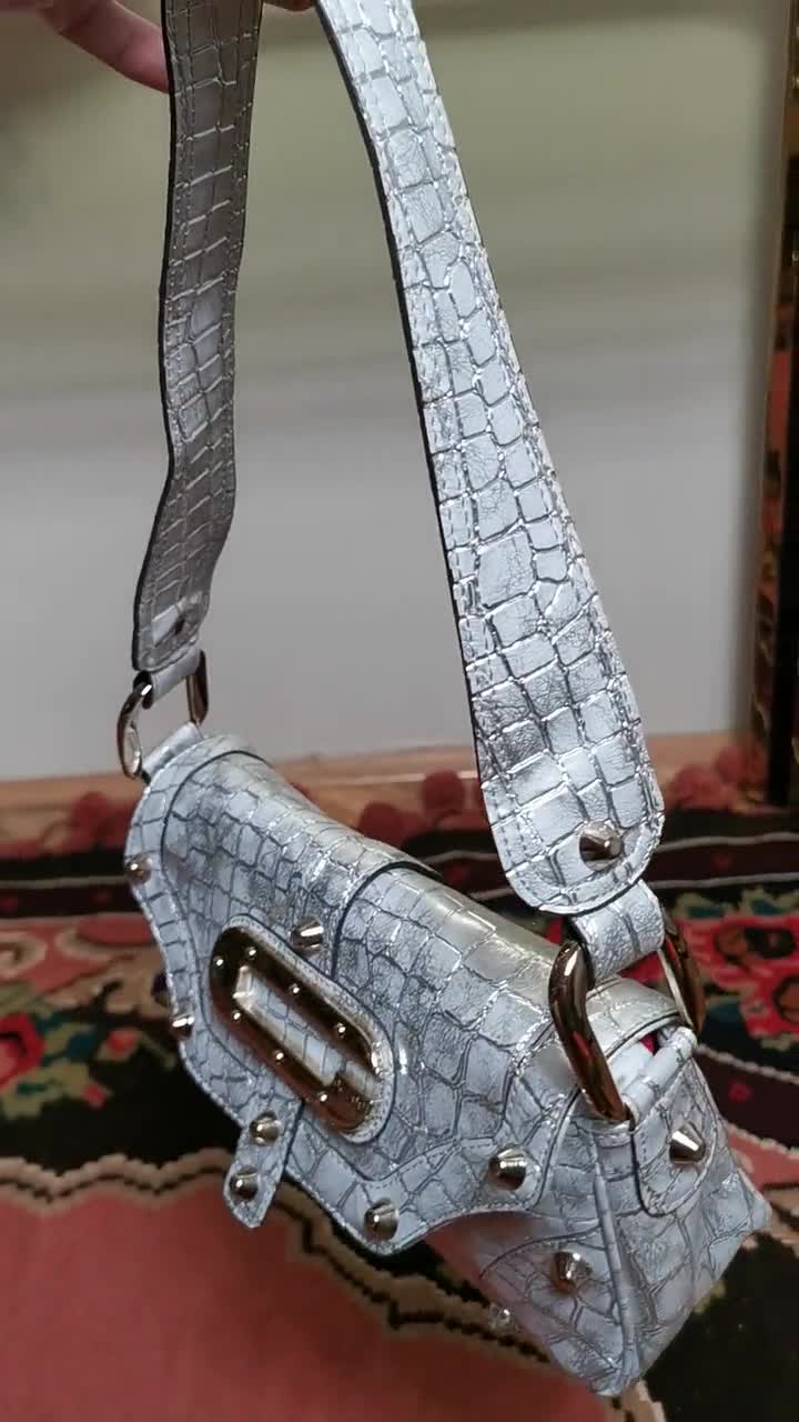 Vintage Y2K Guess Baguette Bag: Silver Croc Shoulder Bag - Etsy