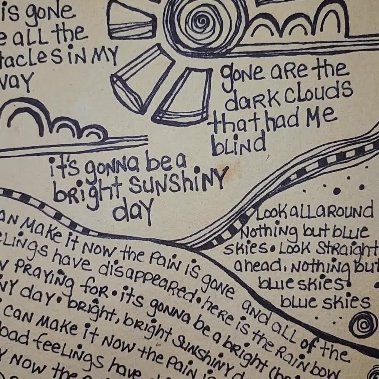 Song Lyrics Wall Art Original Pen Drawing on Textured Handmade