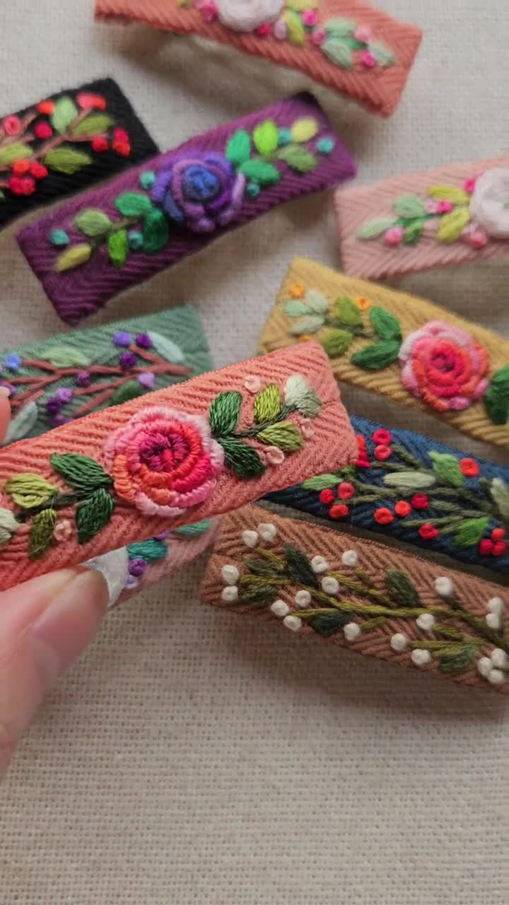 Hand Embroidered Small Hair Clip, Mini Floral Hair Barrette