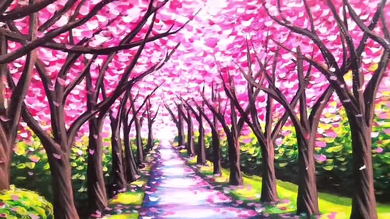 Cherry Blossom Path Painting: Impressionist Landscape Art - Etsy