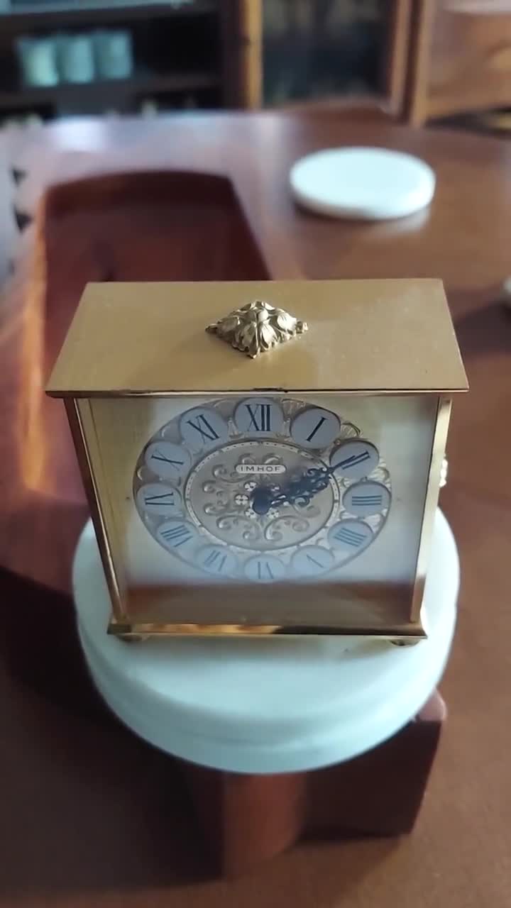 Rare Vintage Imhof Bucherer Swiss Made Brass 8 Day Alarm Clock