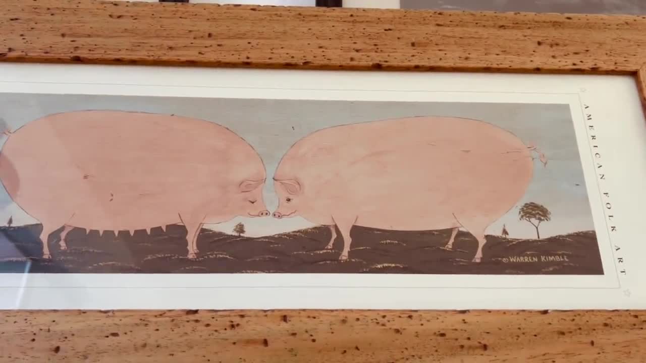 Warren Kimble Pig Print: Large Vermont Pigs, Country Kitchen Art