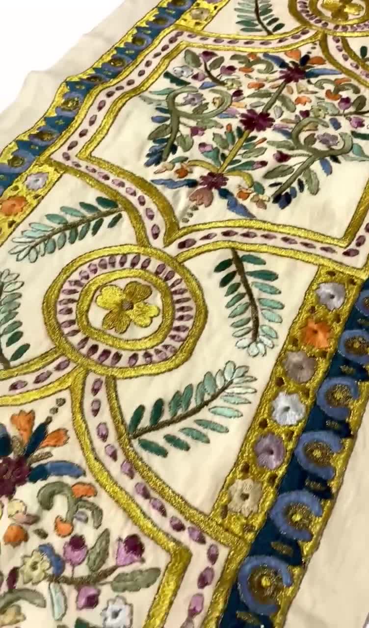 Gold Byzantine Embroidery Runner, Handmade Folk Traditional