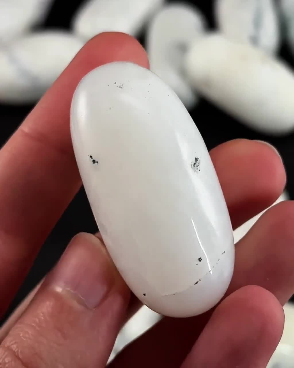 Snow Agate Worry Stone | Polished Tumbled White Crystal Lingam
