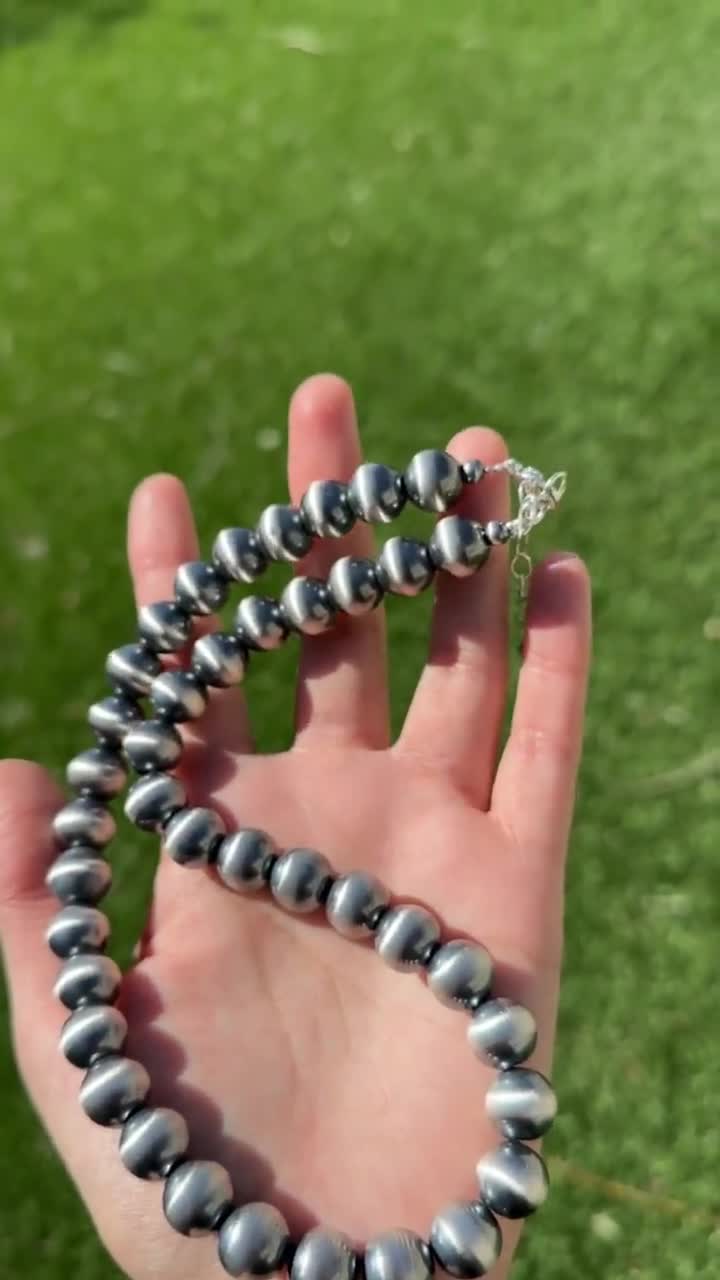 12mm Southwestern 925 Sterling Silver Pearls Bead Necklaces