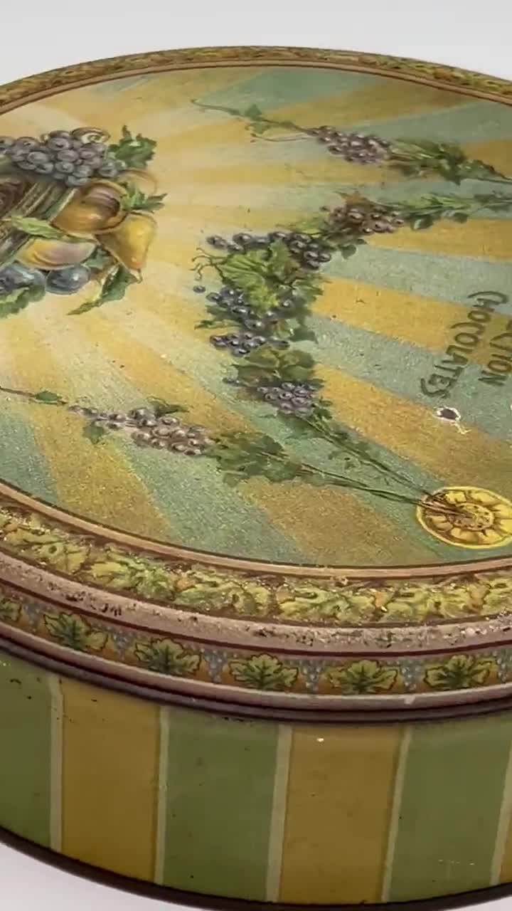 ヴィンテージ　CANCO製の丸缶　ヴィクトリア　アールデコ　キャンディの丸缶 ヴィンテージ アールデコ TINDECO キャンディ缶 | Heid's Perfection