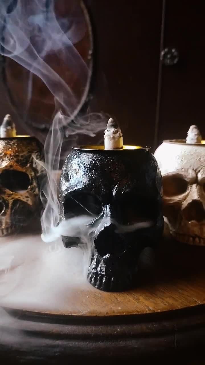 Skull Backflow Incense Burner Holder, Witch, Halloween, Goth