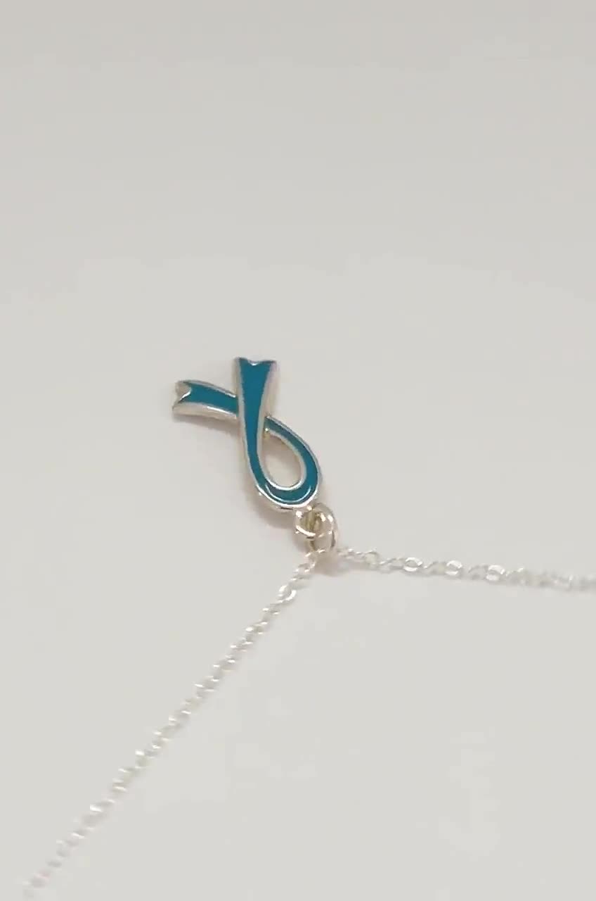 Sterling Silver Teal Ribbon Necklace: Ovarian Cancer Awareness - Etsy