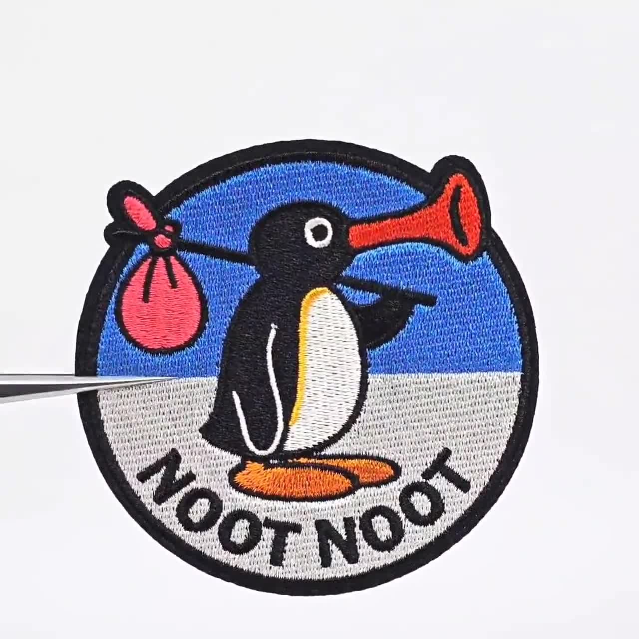 Pingu Noot Noot - Iron on Embroidery Patch - Hook and Loop, Morale
