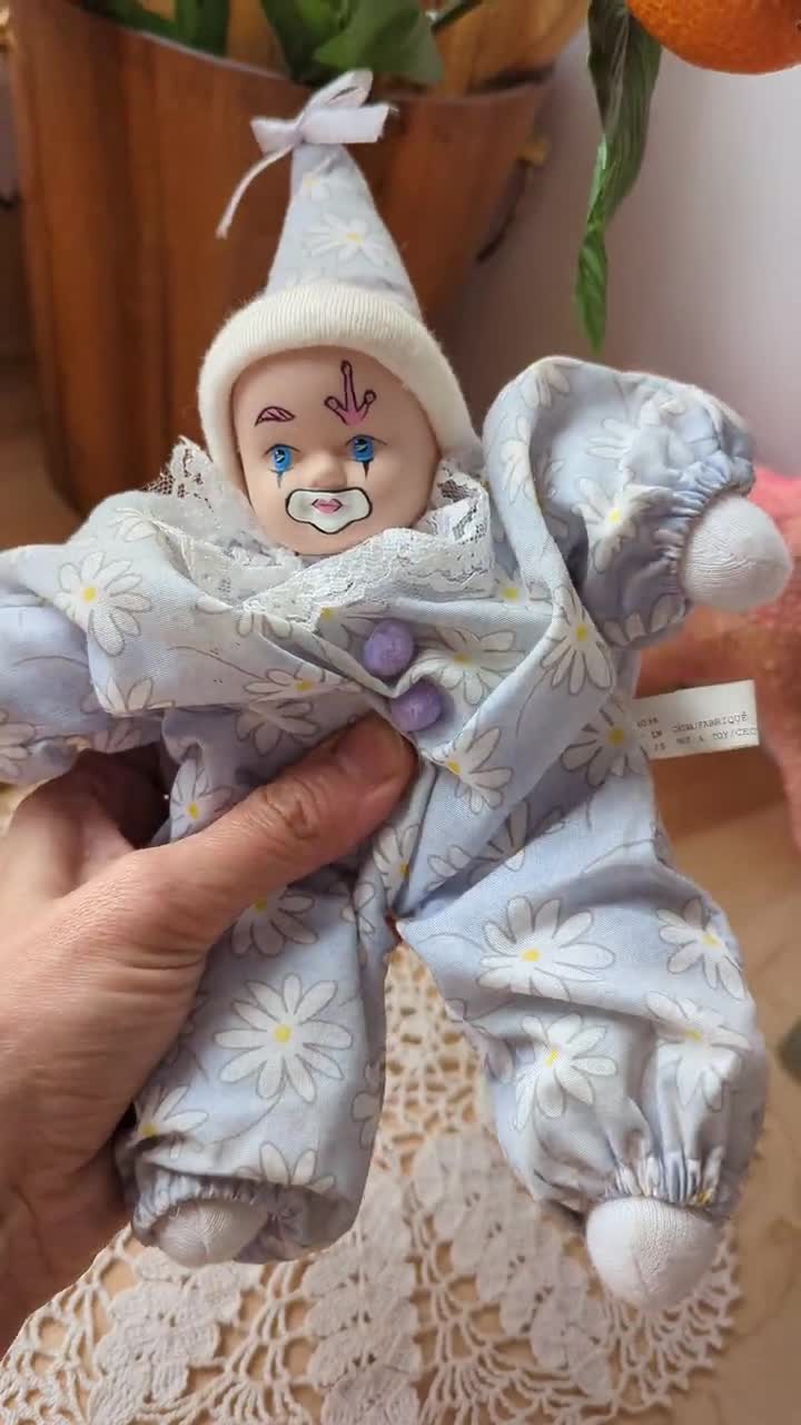 ヴィンテージ ビーンバッグボディ ピエロ人形 23 cm 手描き