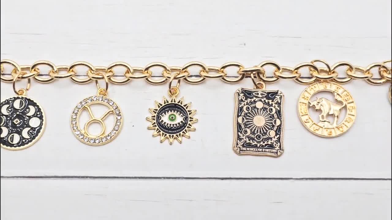 Gold Taurus / Wheel of Fourtune Tarot Charm Bracelet - Etsy
