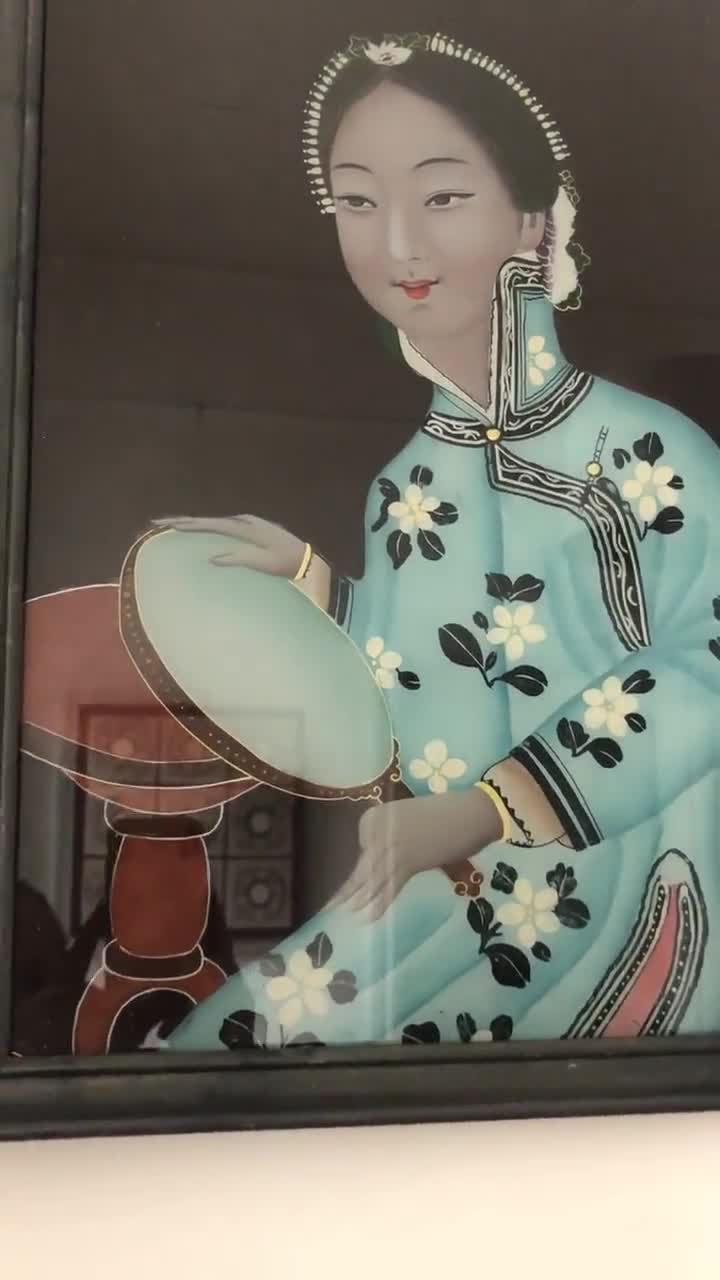 鏡を持った優雅な女性を描いた、ヴィンテージの中国製裏面絵画 - Etsy 日本