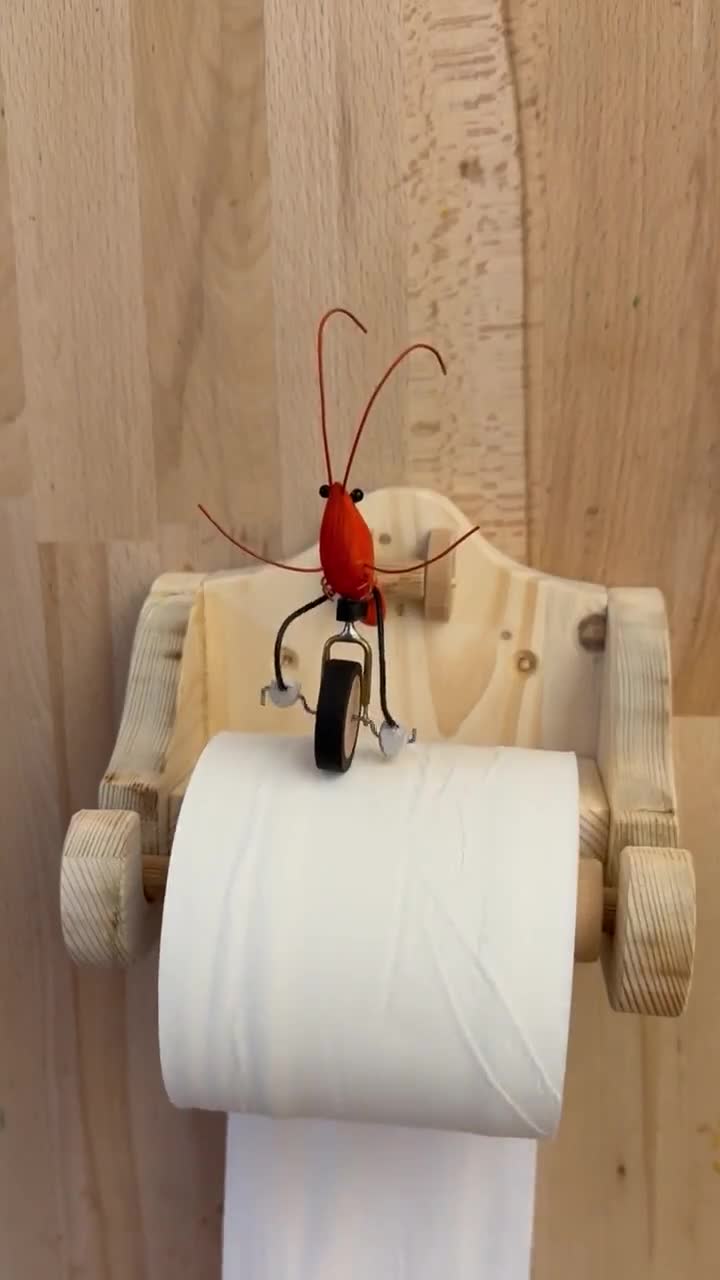 一輪車に乗ったエビ、説明を読む、トイレットペーパーホルダー - Etsy 日本