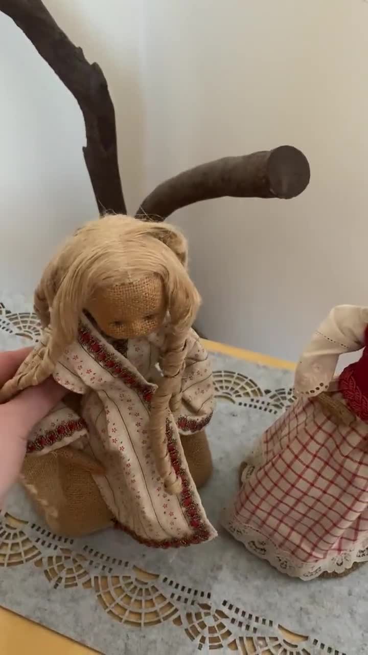 Set of Two Handmade Burlap Dolls - Decorative Strange Doll - 10