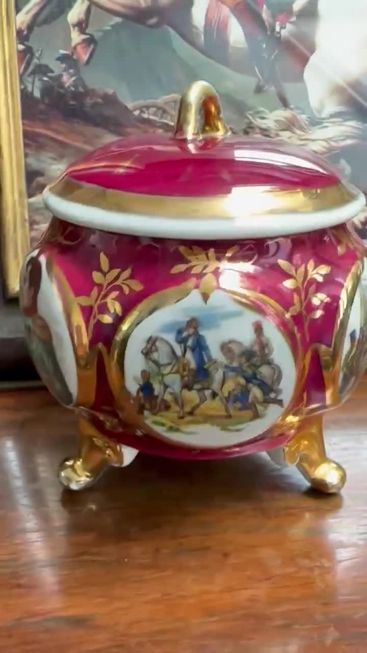 Hand-painted Limoges Napoleon Jar: French Empire Porcelain Trinket