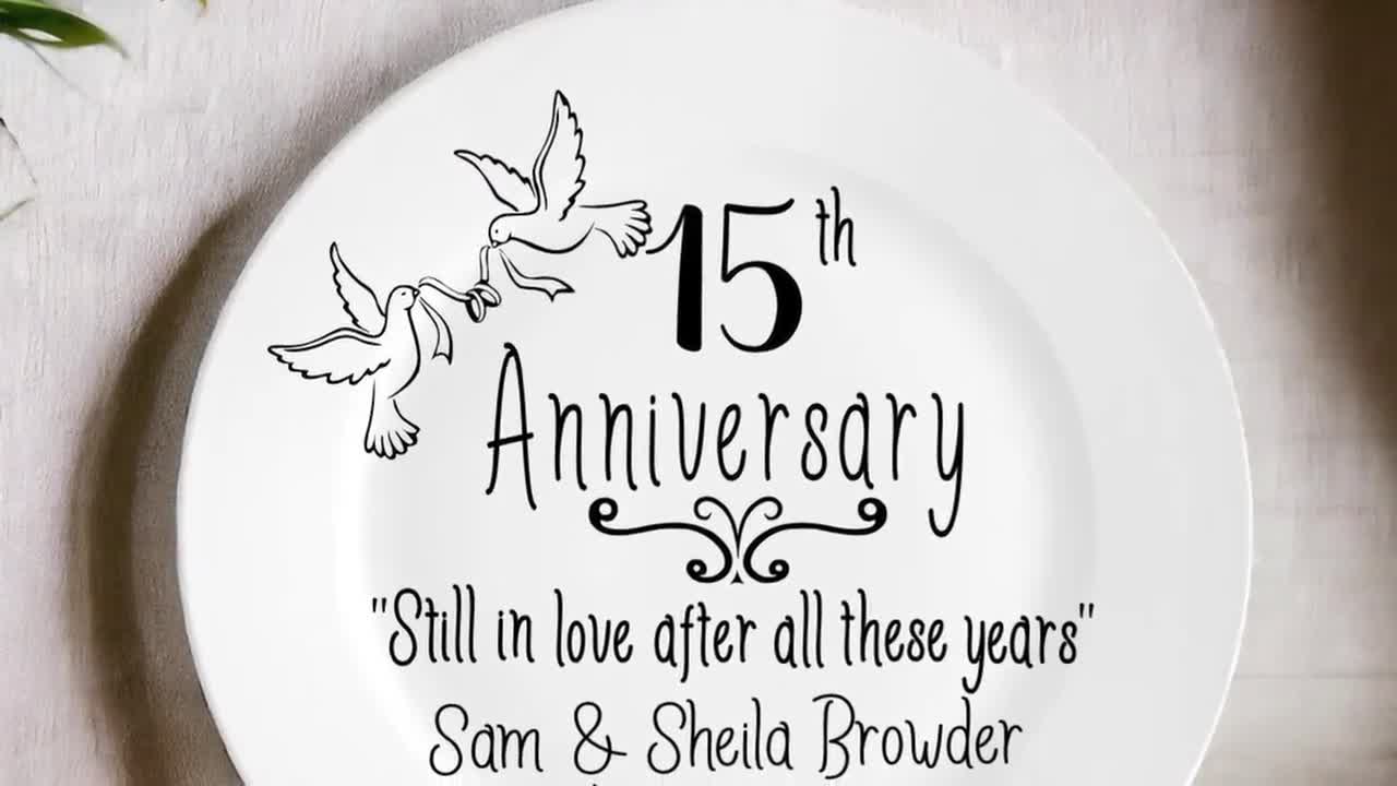 Personalized 10th Anniversary Plate, Wedding Doves Ceramic