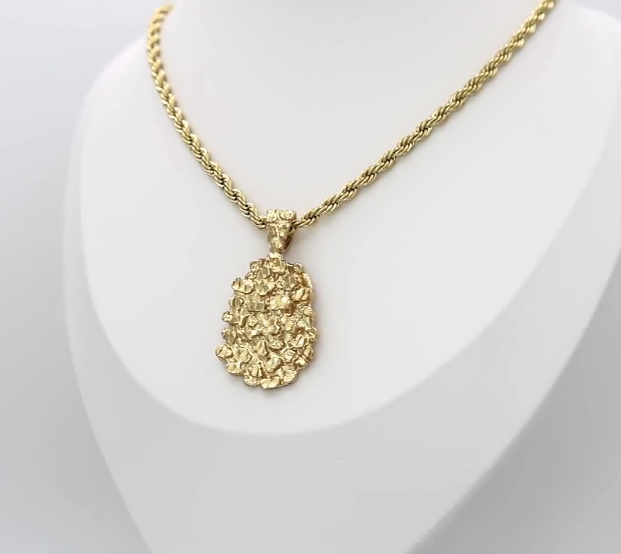 ゴールドナゲットネックレス：14金メッキ、4mmロープチェーン、生涯