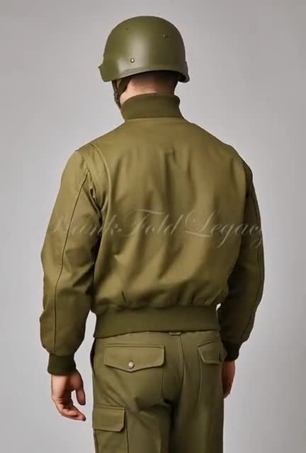 Men's Military Bomber Jacket, Vintage Olive Green Army Field