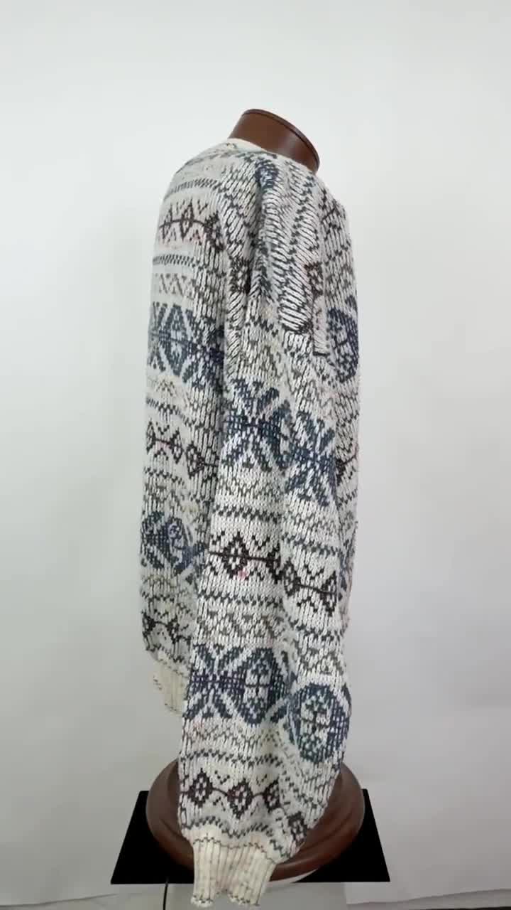 Geometric 80's Cardigan Sweater XL Cream Blue Brown X O Diamonds