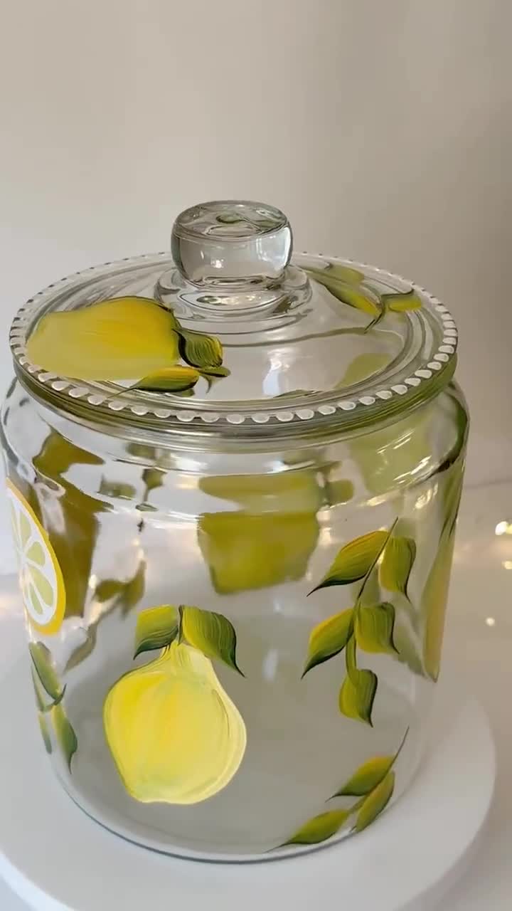 Painted Gallon Cookie Jar Lemons, Lemon Themed Candle Holder