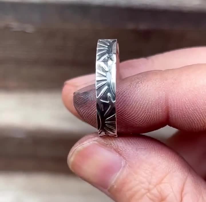 Sterling Silver Navajo Ring, Hand Stamped Ring Band, Handmade Ring