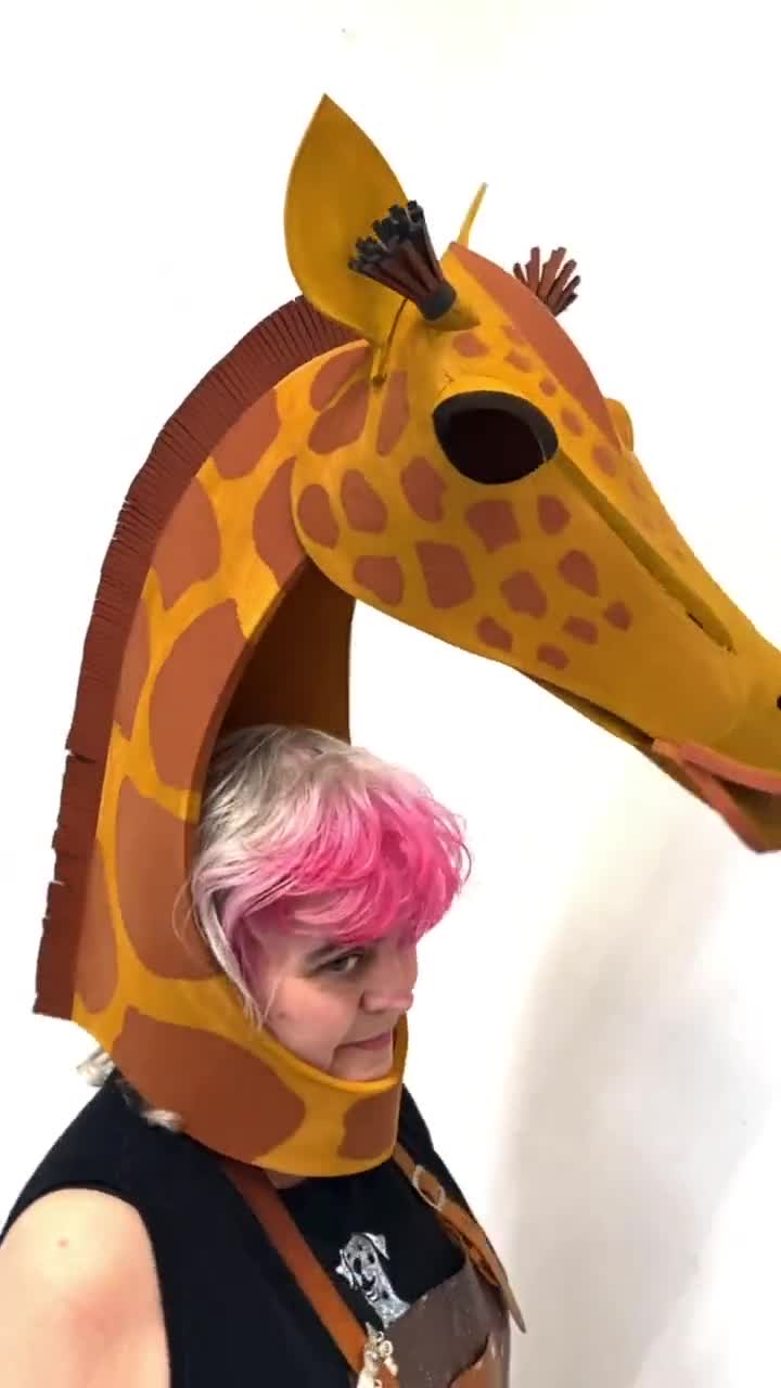 キリンコスチュームマスク：大人用ヘッドドレス、アフリカの動物の