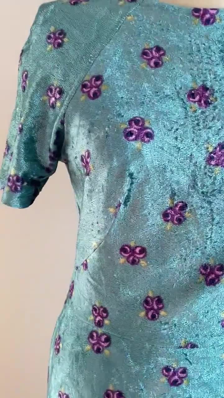 Rare Vintage Vera Mont Paris Maxi Dress Turquoise Floral Fully