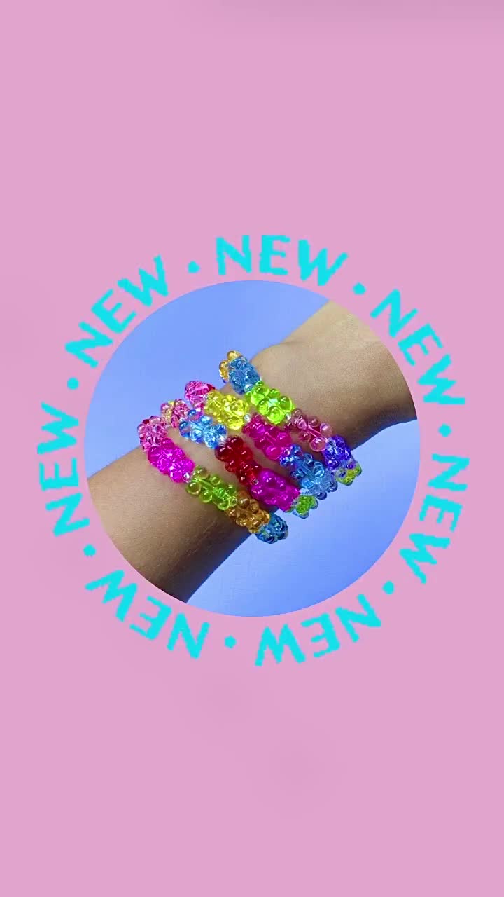 Jumbo Gummibärchen Armband, mehrfarbiger Teddy Schmuck, niedlich Kawaii, bunter Freundschaftsschmuck, Geschenk für Jugendliche, süße Armbänder, Y2K Regenbogen
