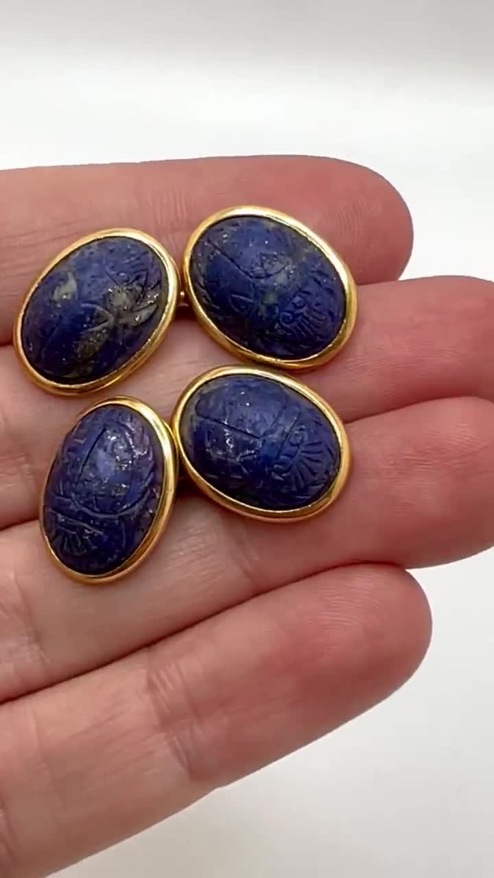 Classic Vintage 18K Yellow Gold Lapis Lazuli Oval Cufflinks - Etsy