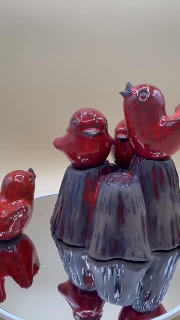 Ceramic Sculpture Birds Swedish Vintage Ceramic Red Glazed Pottery