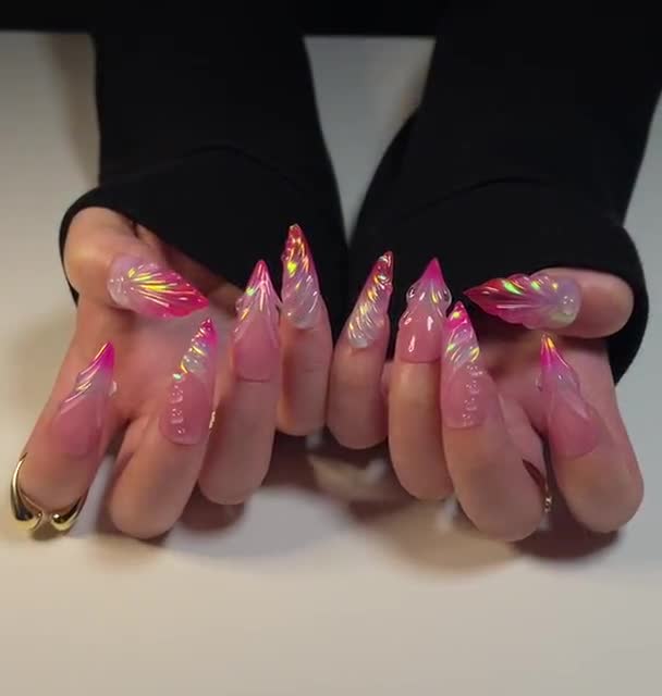 Summer Vibe|3d Free Style Hot Pink Mermaid Press on Nail,vibrant