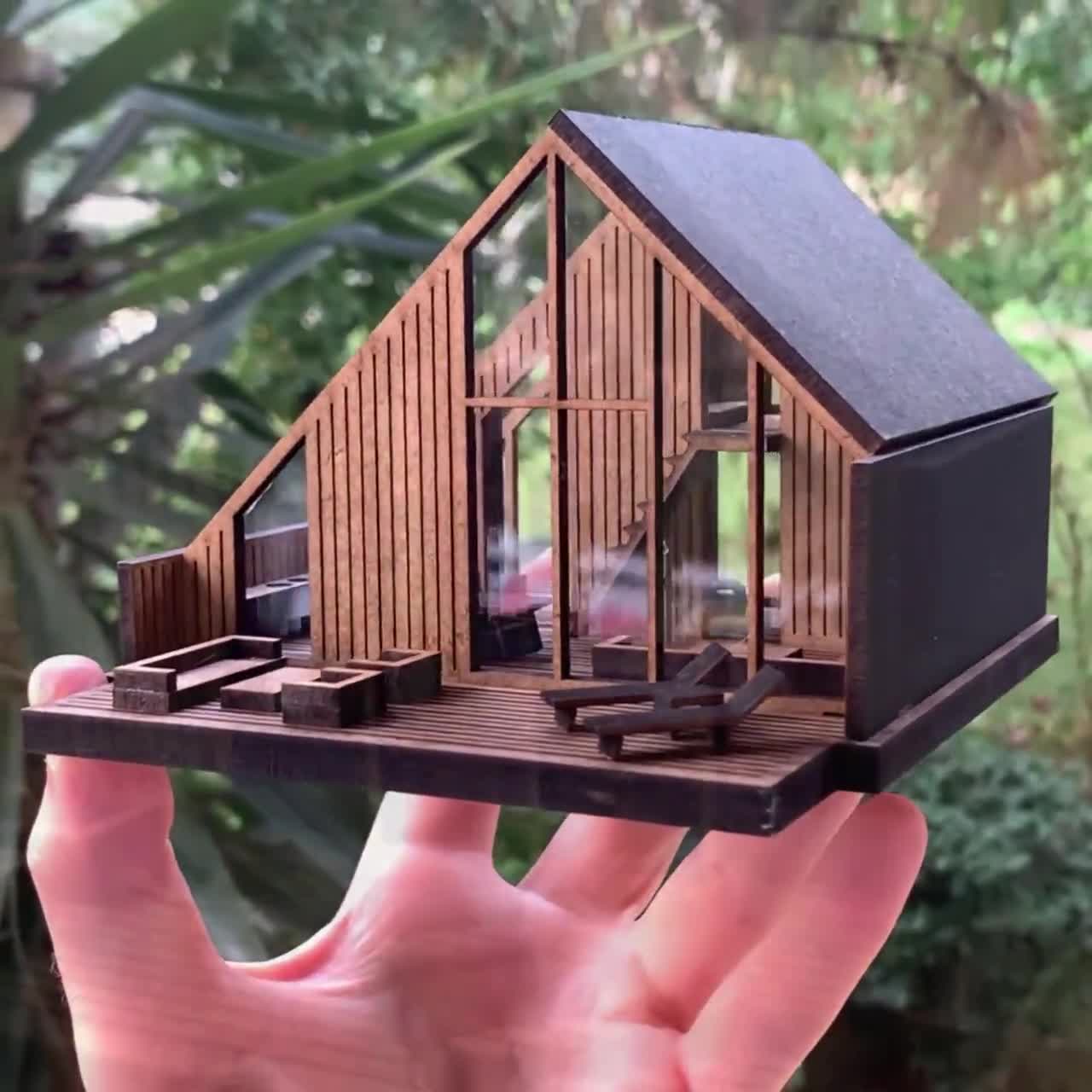 DIYミニチュア北欧風ハウスキット、モダンなAフレーム型マイクロドール