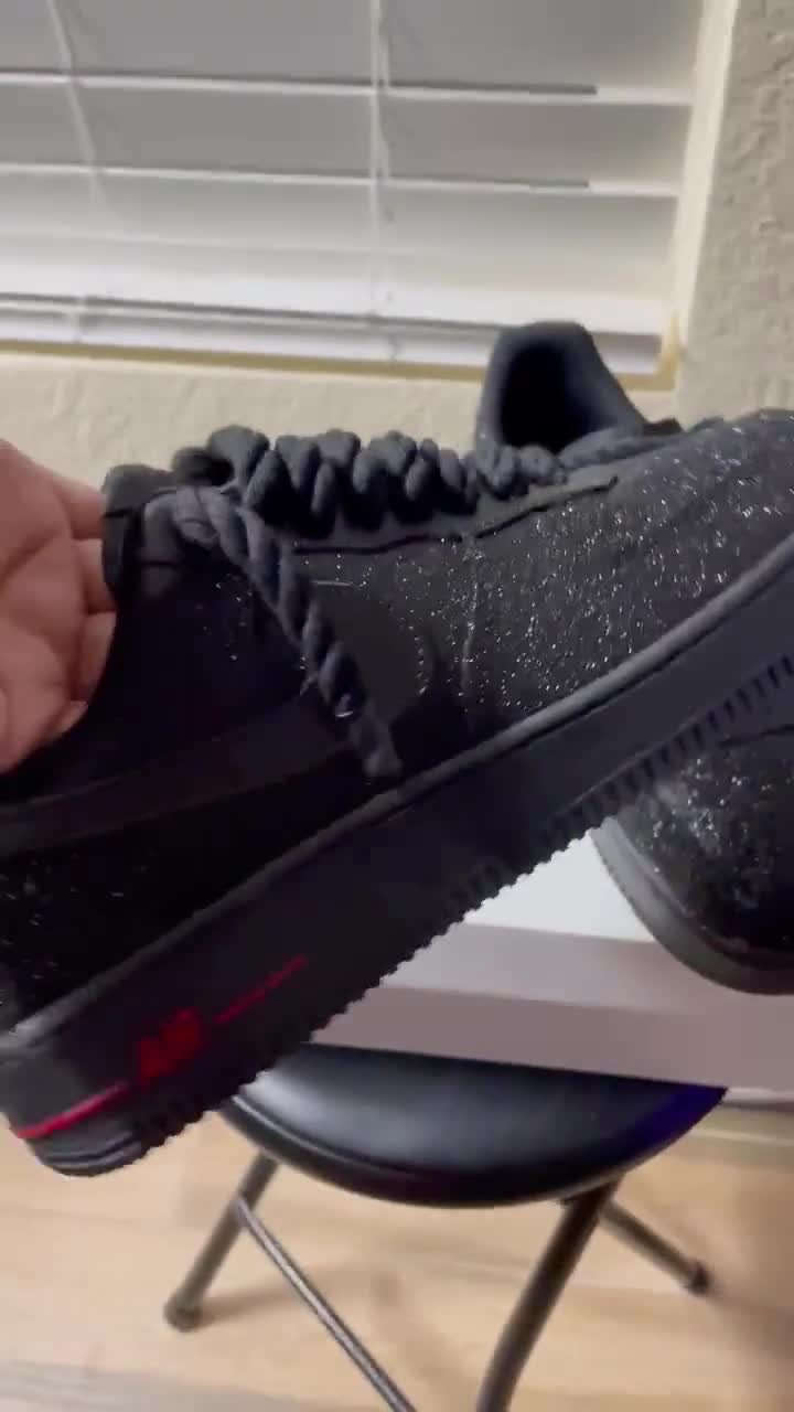 Custom Black Glitter Af1 With Red Bottoms and Black Rope Laces - Etsy