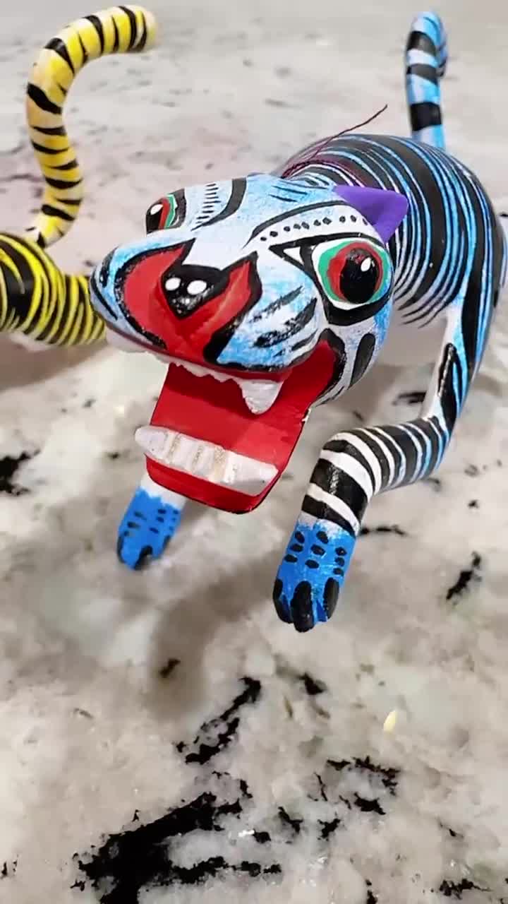 Handcrafted Copal Wood Tiger Alebrije – Oaxaca Folk Art Figurine