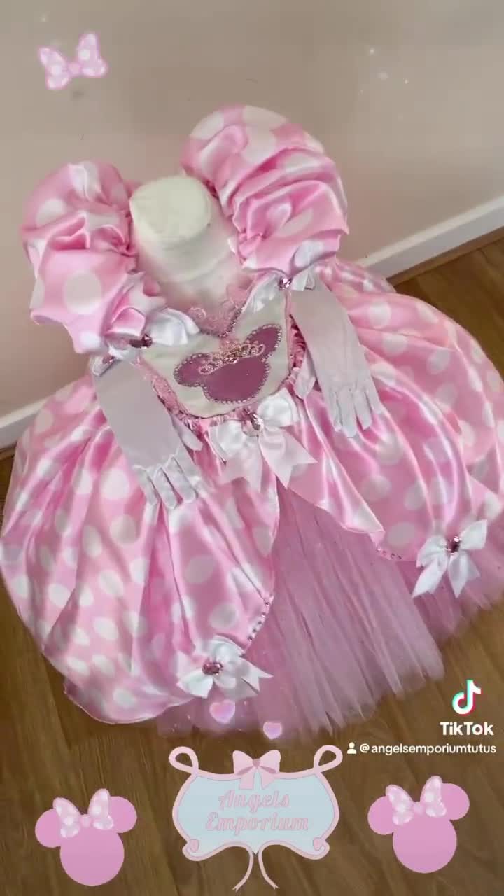Luxury Pink Polka Dot Minnie Mouse Princess Tutu Dress Baby Pink