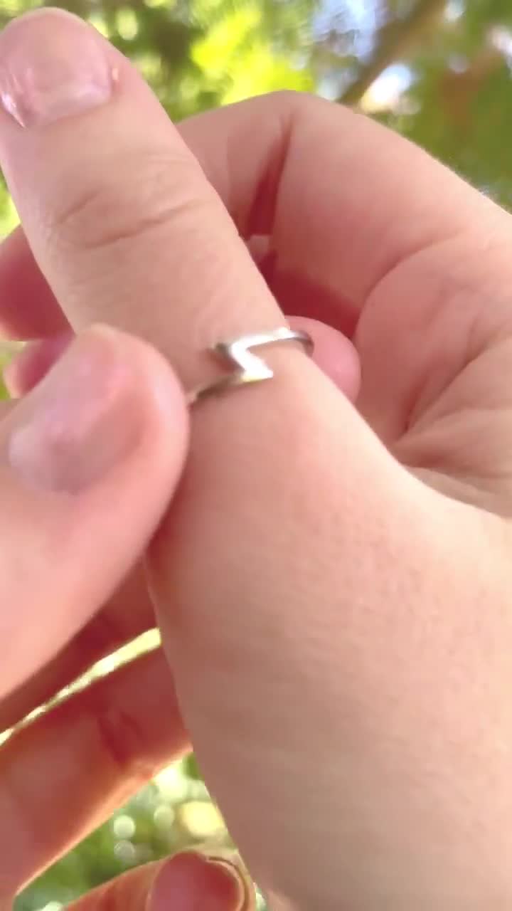 Sterling Silver Lightning Bolt Ring, Zigzag Ring, Simple Silver