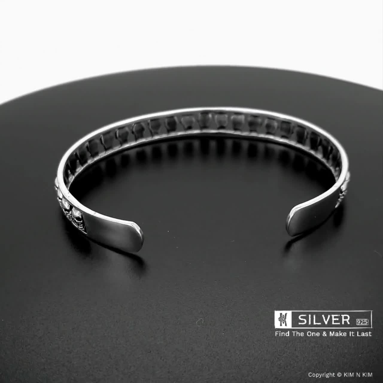 Oxidised Sterling Silver Skull Bangle Bracelet - Handmade - Etsy