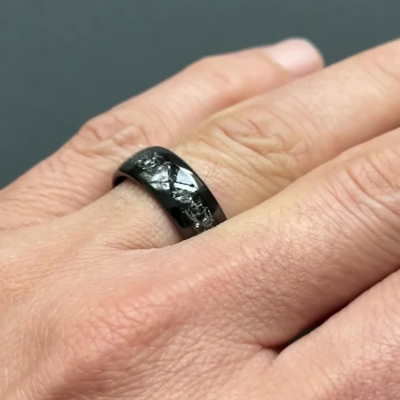 カップル用隕石結婚指輪 - 彼と彼女の黒い結婚指輪 - プロミスリング