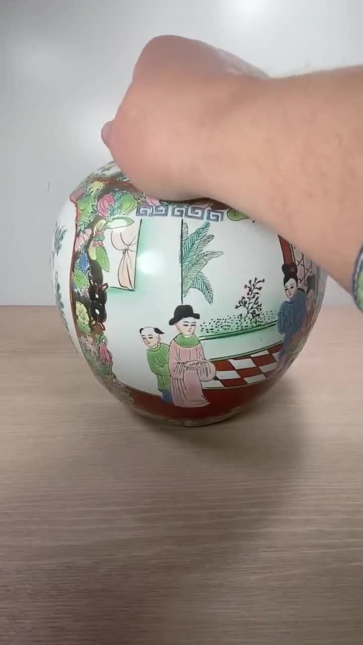 ヴィンテージ中国磁器花瓶：手描きの芸者、鳥、花柄デザイン - Etsy 日本