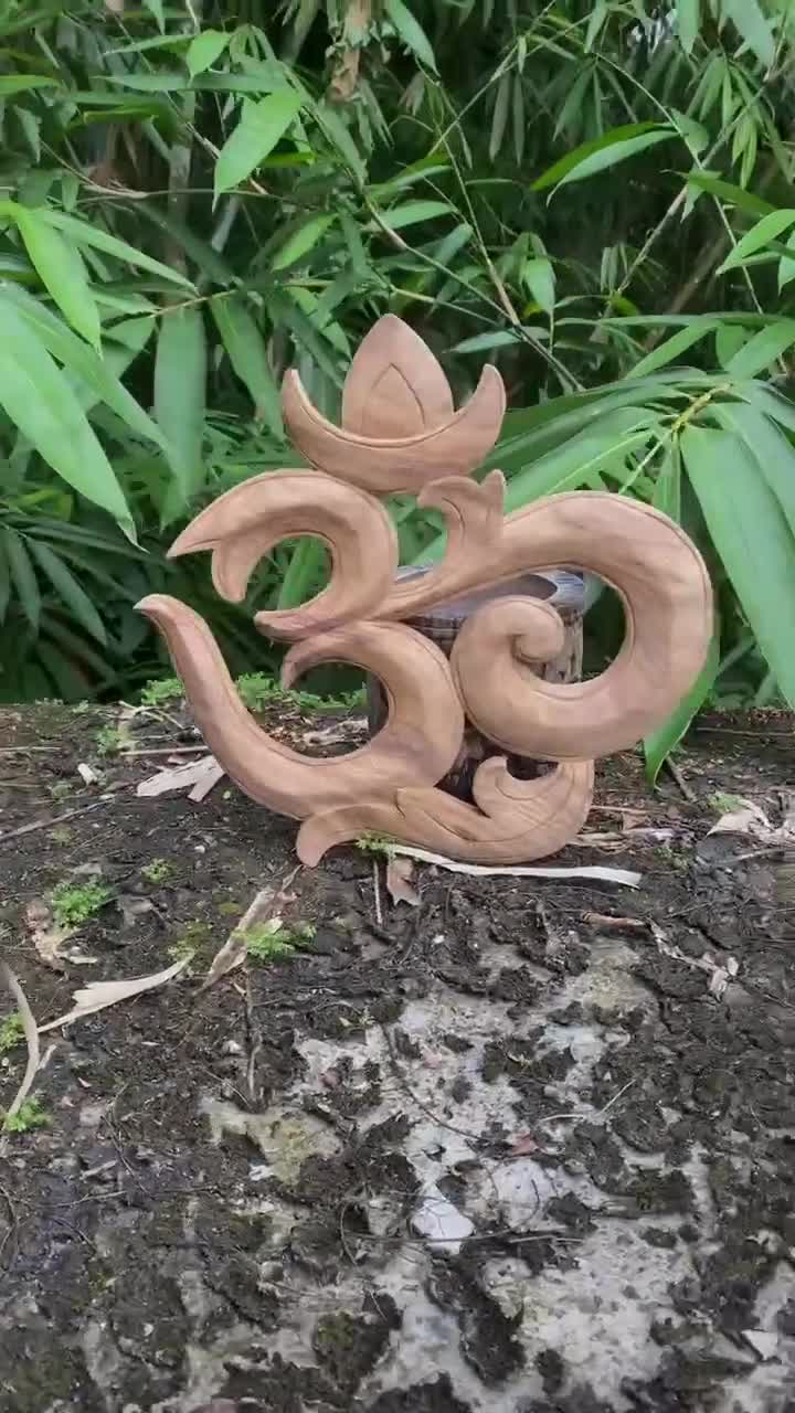 Wooden Om Symbol Wall Art Yoga Decor Hand Carved Meditation Sign
