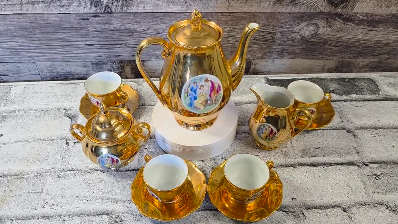 Czechoslovakian Vintage Gold Haas & Czjzek Style Porcelain Tea Set